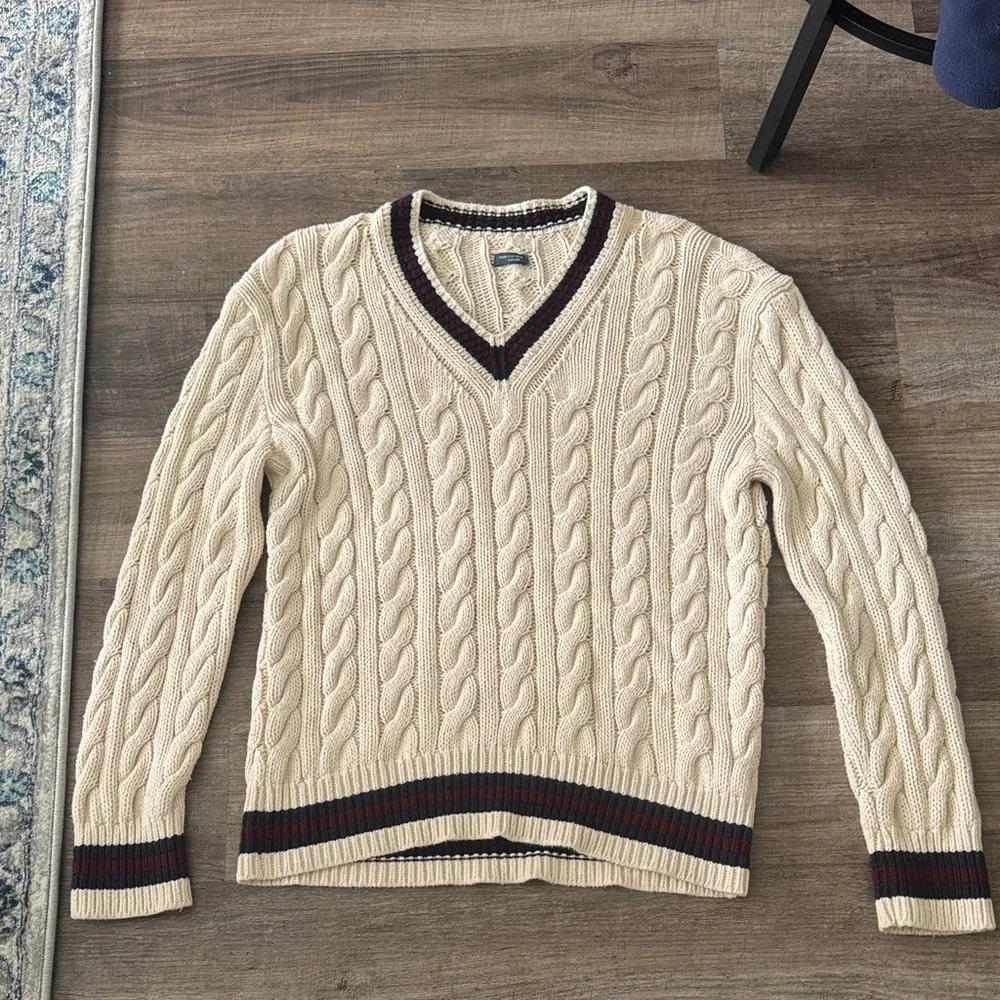100% Cotton Ralph Lauren Cable Knit V-Neck Sweater - Picture 1 of 6